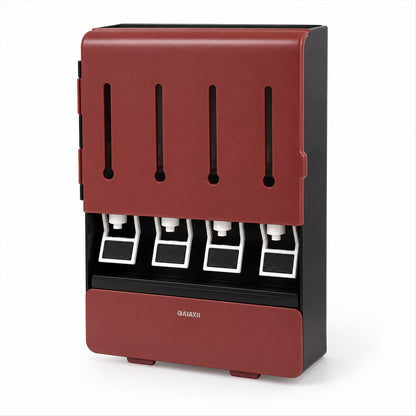 Kitchen oil dispenser with four containers and dispensing levers 5