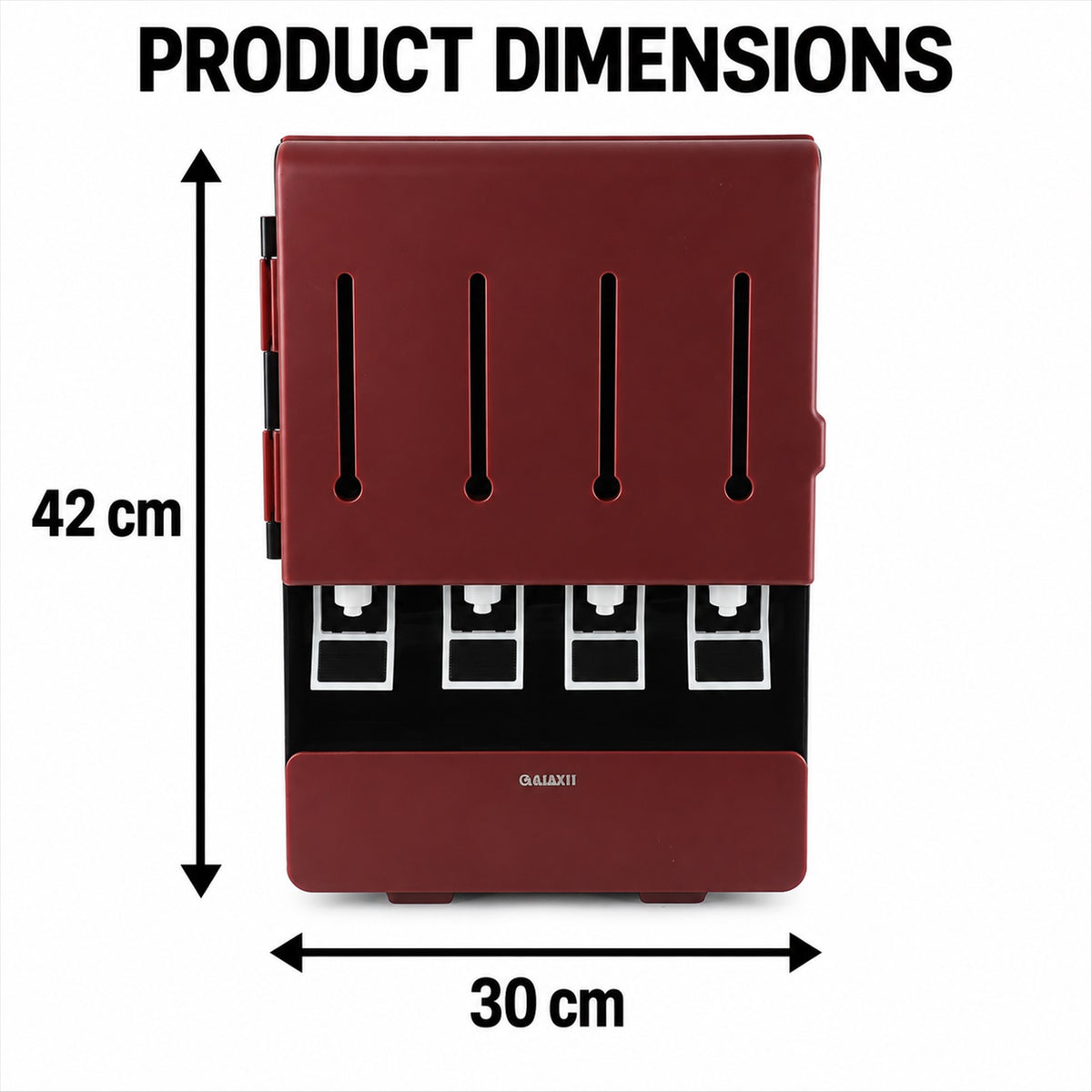 Kitchen oil dispenser with four containers and dispensing levers 6