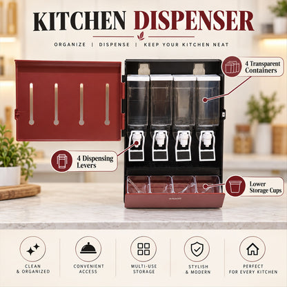 Kitchen oil dispenser with four containers and dispensing levers 7