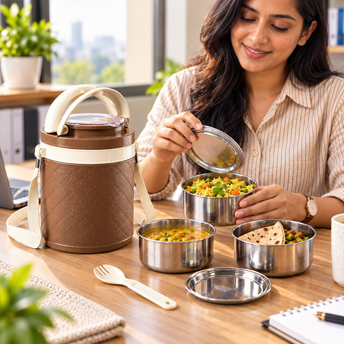 Three layer insulated tiffin box with steel containers 02