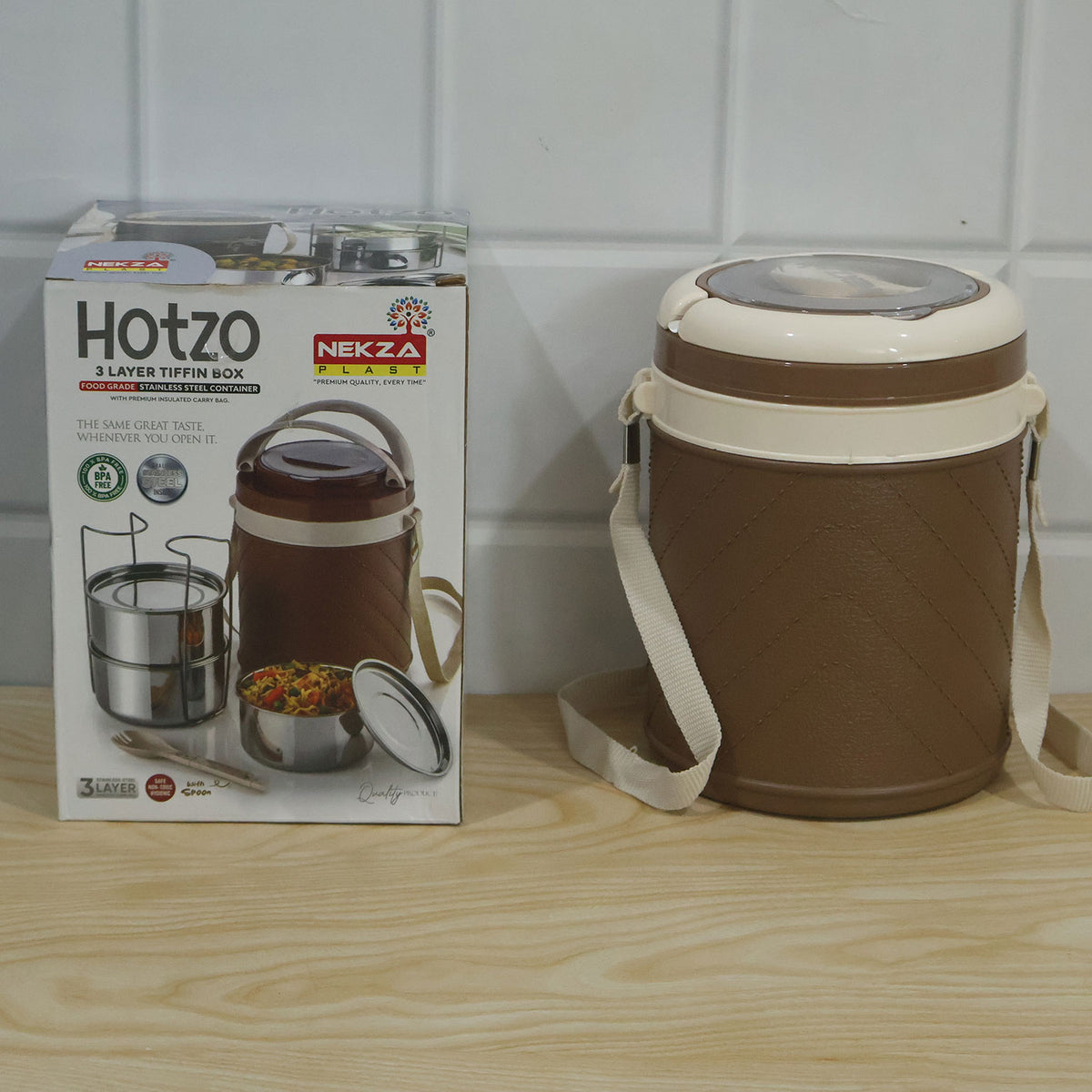 Three layer insulated tiffin box with steel containers actual product