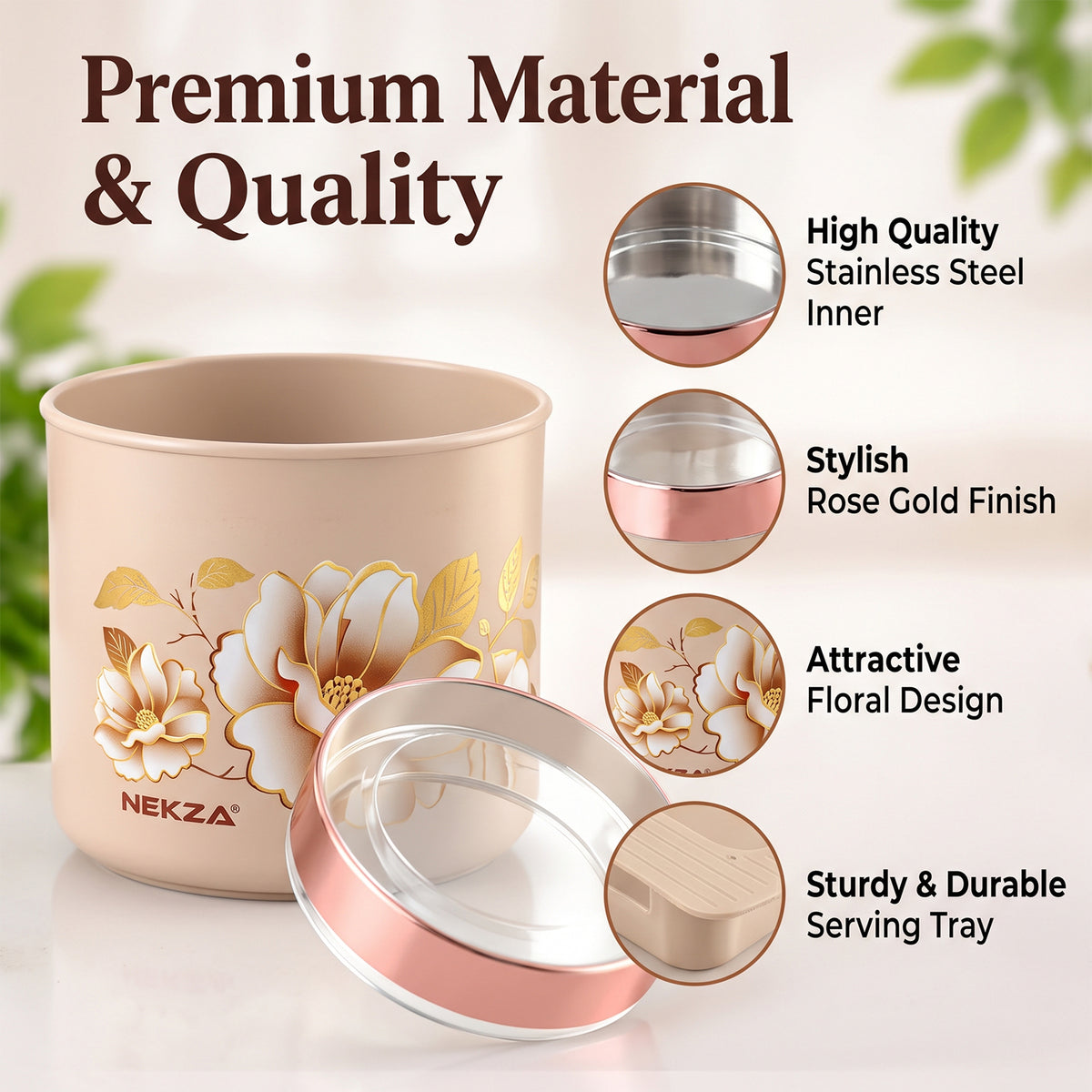 Nekza Golden dry fruit container set with serving tray, 4 containers, product view 4
