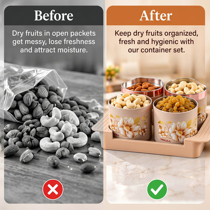 Nekza Golden dry fruit container set with serving tray, 4 containers, product view 9