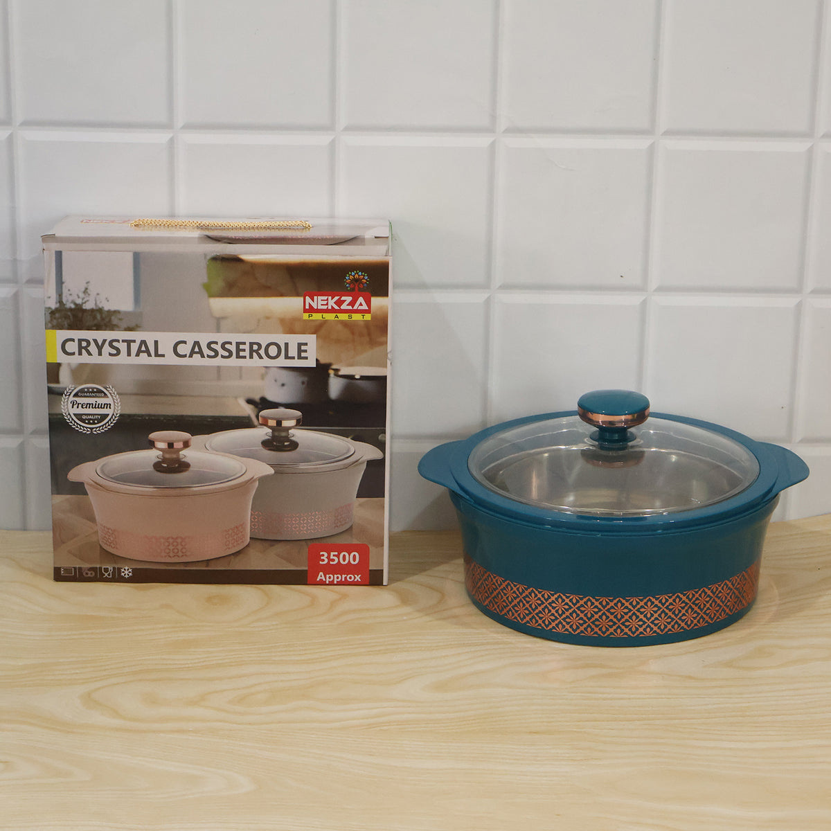 Nekza Crystal casserole, 3500 ML, actual product and box photo