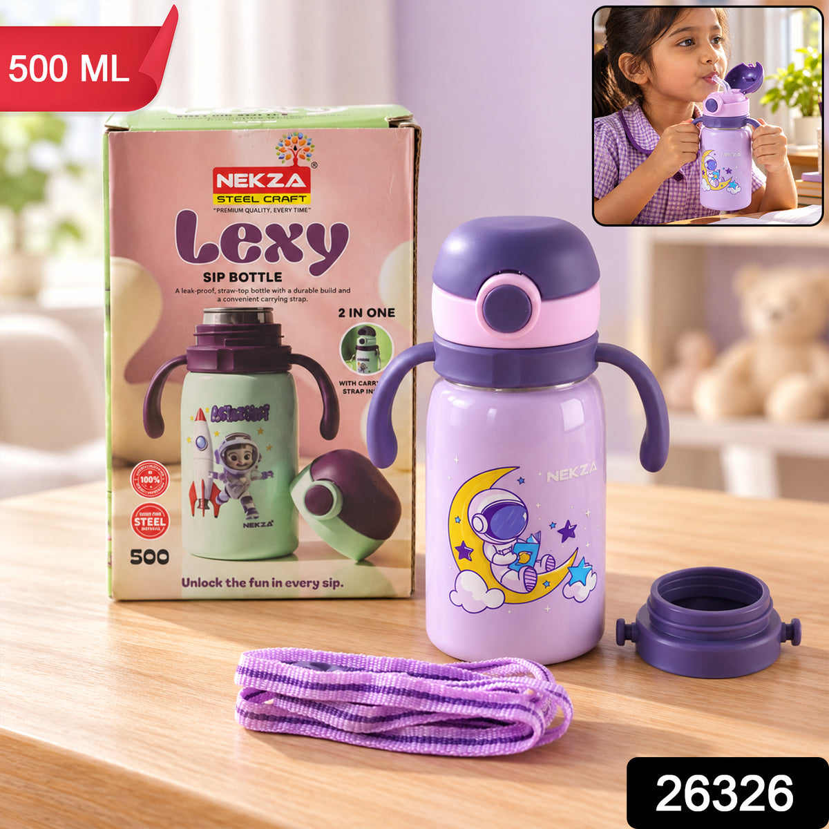 Kids stainless steel sipper bottle 500 ML label