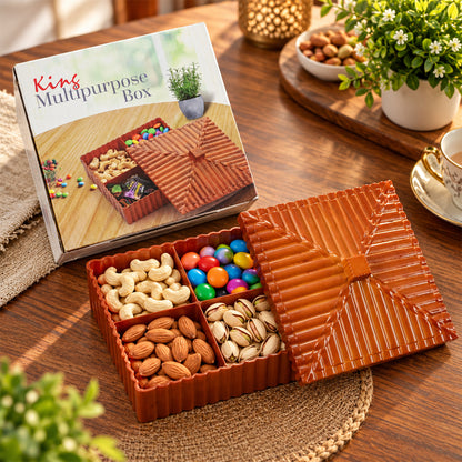 Four compartment dry fruit and snack storage box with decorative lid King-Multipurpose-Storage-Box-08.jpg
