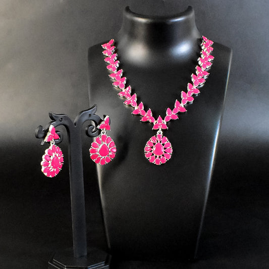 Pink Diamond Necklace with Earring Set