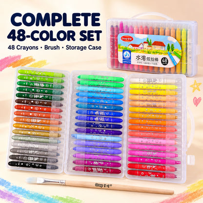 Water-Soluble Twist-Up Colour Crayons with Brush and Carry Case (48 Pc)