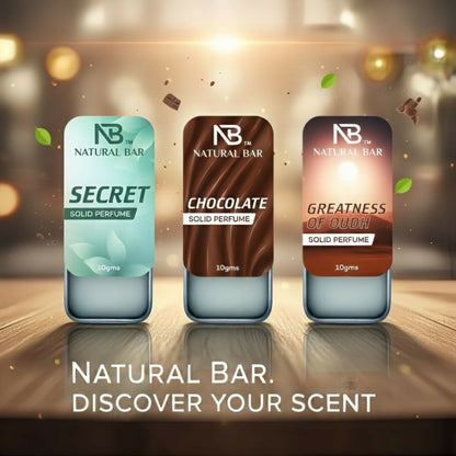 Natural Bar Secret, Chocolate And Greatness of Oud solid perfume(3pc/10gm)| Alcohol Free Cologne for Men & Women | Strong & Lasting Fragrance | Gifting Set for Him & Her