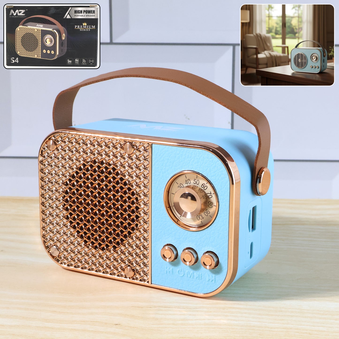 Vintage Style Wireless Portable Speaker with Retro Radio (1 Pc)