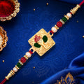 Buy Golden Ganpati Rakhi Red Green Beads Enamel Detailing