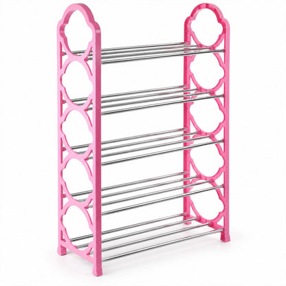Shoe Storage Rack with Plastic Sides & Metal Rods for Home Entryway (5 Layer)