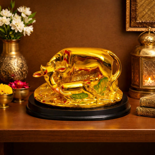 Golden Cow with Calf Showpiece Decorative Idol for Home Decor
