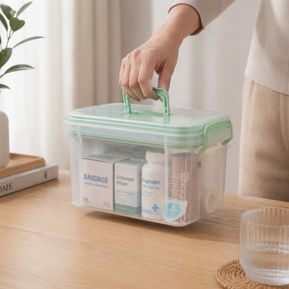 Portable first aid medicine storage box with handle