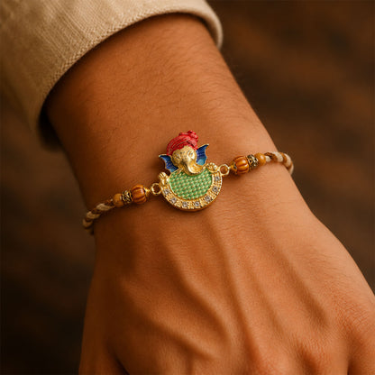 Auspicious Lord Ganesha Designer Meenakari Rakhi for Brother Gift Set