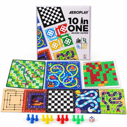 10 in 1 Board Games Set with Ludo, Chess and Snakes and Ladders (10 in 1)
