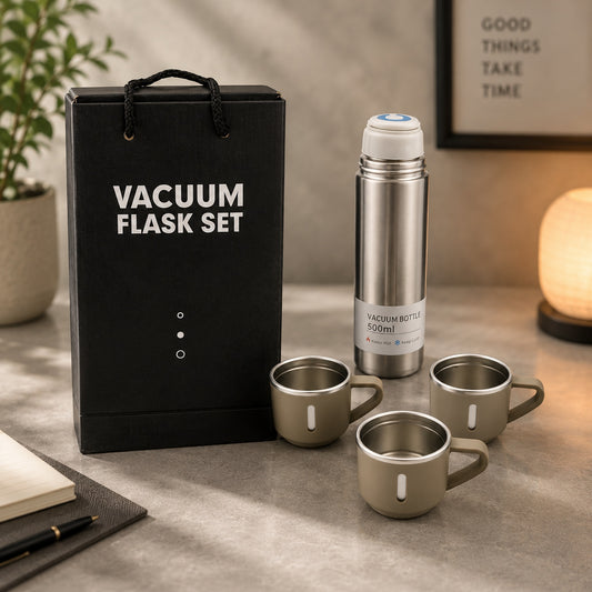 Stainless Steel Vacuum Flask Set – Keeps Drinks Hot & Cold 12h