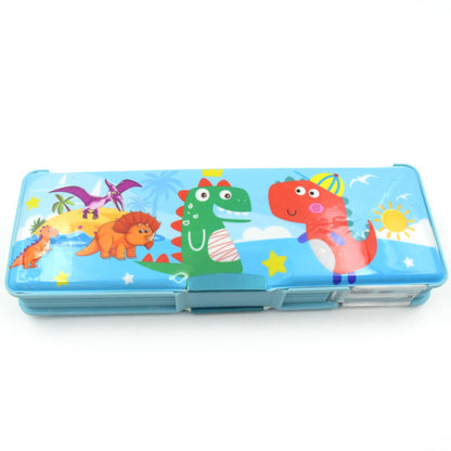 Plastic Multipurpose Compass Box – Double Deck Pencil Case with 2 Compartments & Cartoon Organizer (1 Pc, Mix Design)