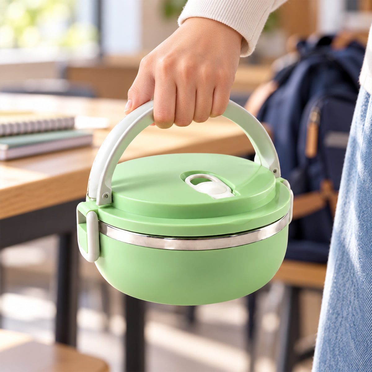 Single layer lunch box with steel inner bowl - portable use