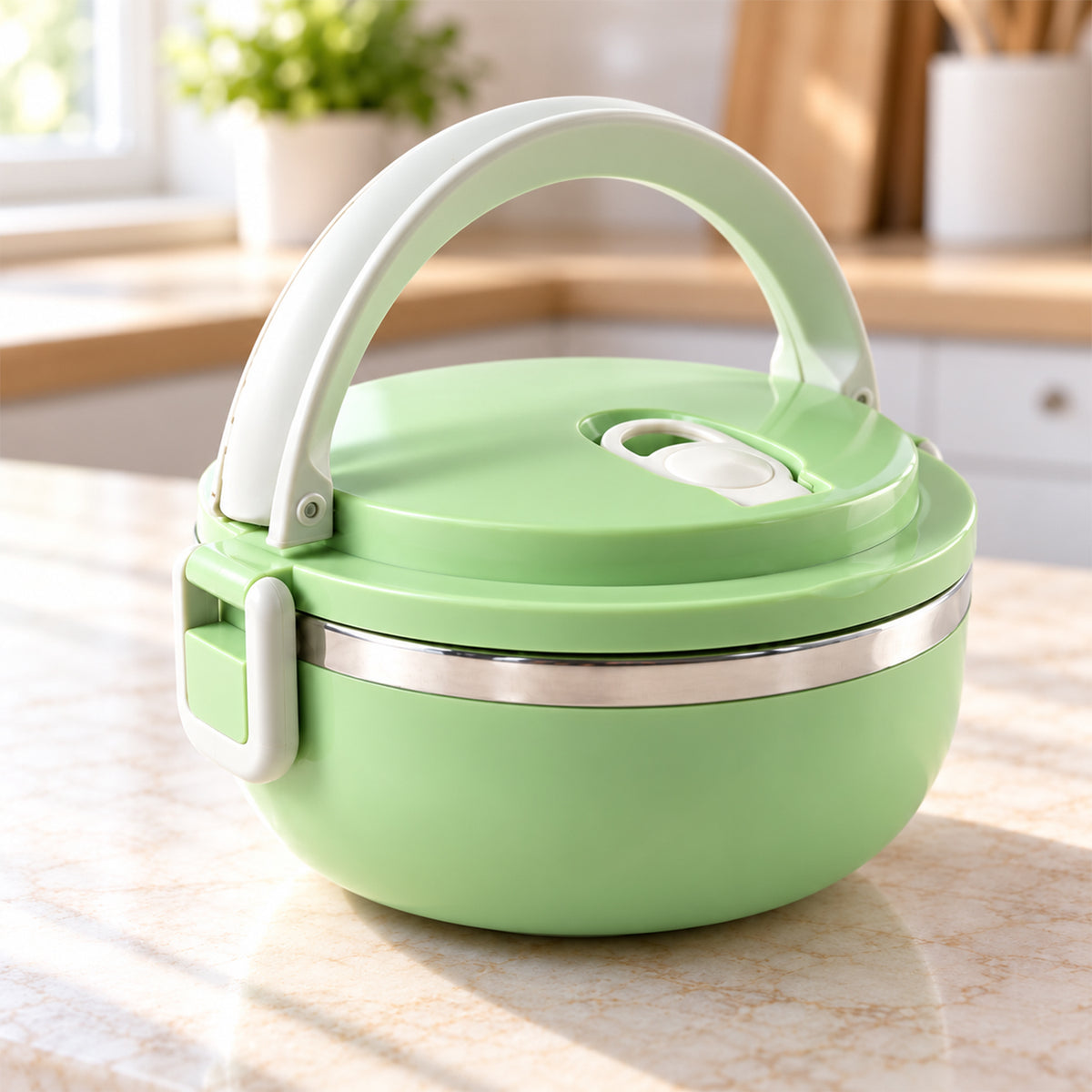 Single layer lunch box with steel inner bowl - closed lunch box