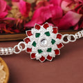 Silver Chain Rakhi – Elegant for Brother, Red & Green Accents