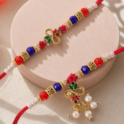 Divine Leaf Feather Motif Design Bhai Bhabhi Rakhi with Leaf Charm and Beads for Gift