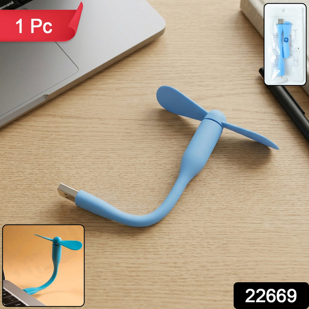 Flexible USB Desk Fan for Office Laptop, Mini Bendable Personal Fan (1 Pc)