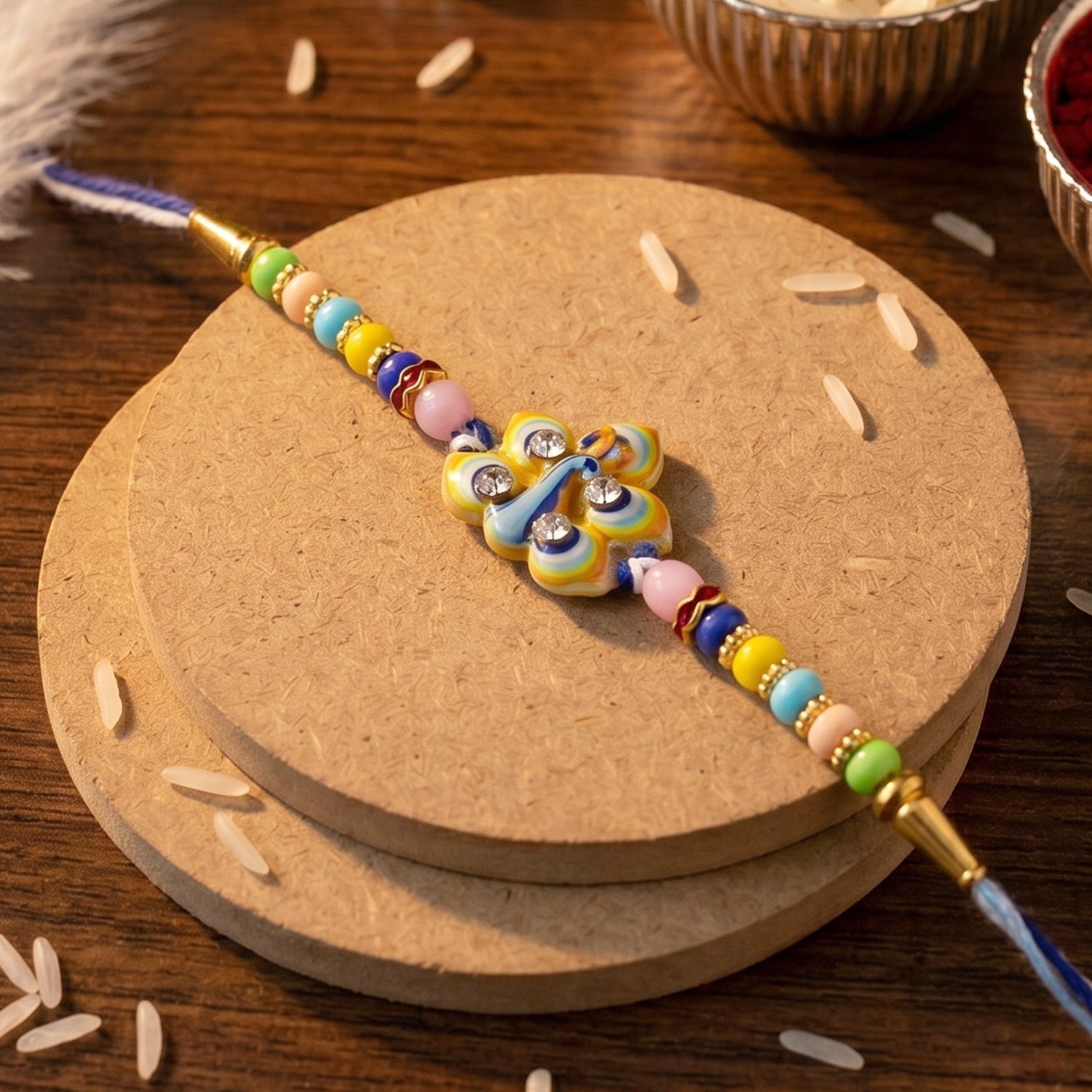 Rakshabandhan Peacock Feather Rakhi Elegant Traditional Design (5pcs)