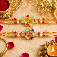 Premium Om Designer Rakhi Set | Gold & Rose Gold Raksha Bandhan Rakhi