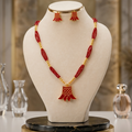 Red Designer Necklace Set For Women Gold Tone Jewellery With Matching Earrings