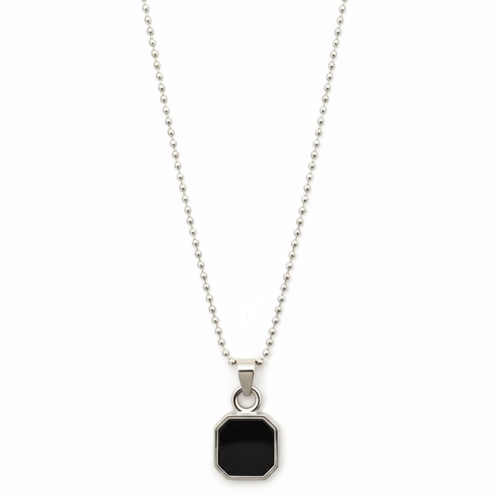 Octagon Shape Black Inlay Pendant Necklace for Men
