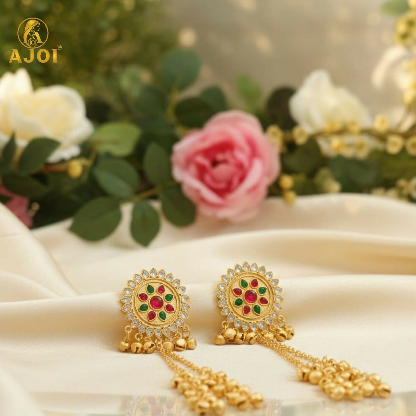 Royal Kashmiri Jhumka Drop Earrings with Kundan & Pearl Tassels–Luxury Earrings