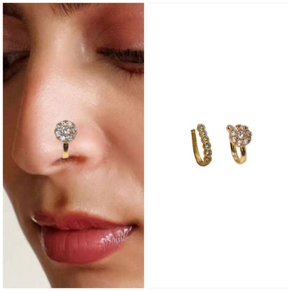 Non-Pierced CZ Nath Set (Clip-On): Gold, Silver, Rose Gold Combo Pack of 2