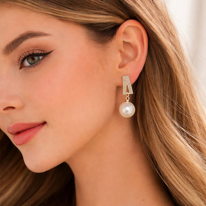 Elegant White Pearl Drop Earrings for Women & Girls – Gold Plated Crystal Designer Dangle Earrings