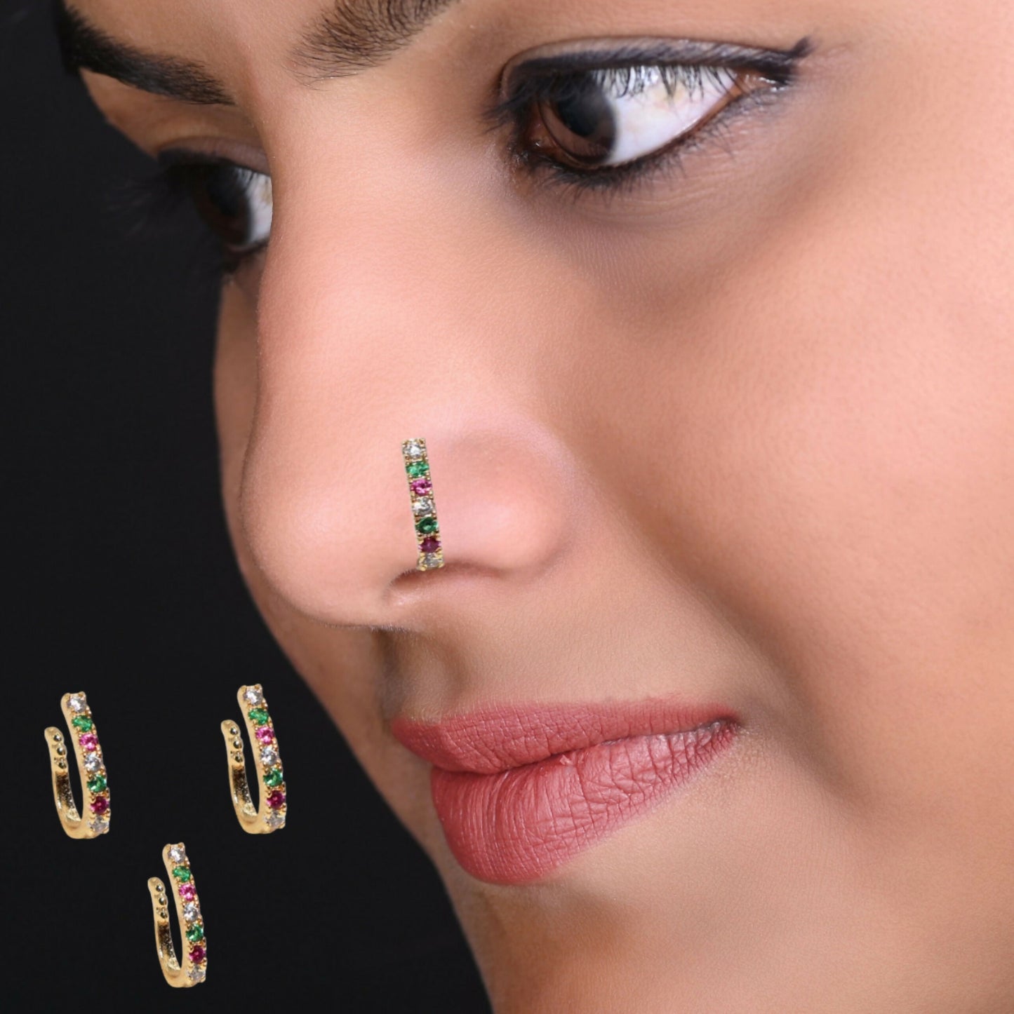 Non-Piercing CZ Nose Clip/Press Fit Nath | Multi-Style Combo Combo Pack of 3