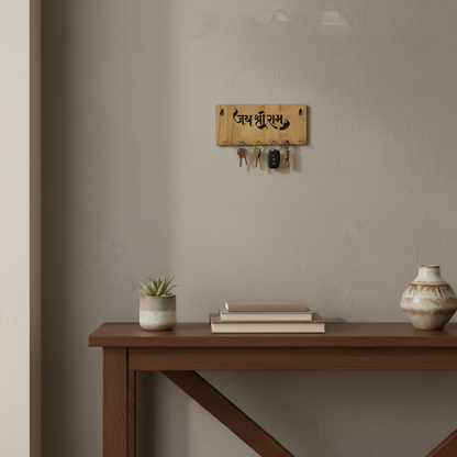 Jay Shree Ram Wooden Key Holder for Wall – Handcrafted MDF Wall Key Organizer | Spiritual Home Décor