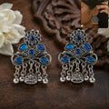 Oxidised Silver Jhumka Earrings with Blue Stones for Women and Girls Ethnic Wear