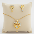 Gold-Plated Heart Pendant Set – Ruby & Cubic Zirconia Sparkle
