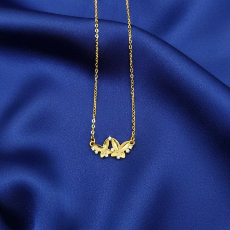 Dainty Double Butterfly AD Gold-Plated Necklace For women and girls