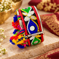 Multicolor Embroidered Baloya Imitation Jewellery Kada with Mirror Work, Silver-Tone Metal Detailing & Traditional Pom-Pom Tassels