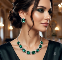 Sparkling Emerald Green AD Stone Silver-Plated Bridal Jewellery Set | Festive and Party Wear Necklace Set