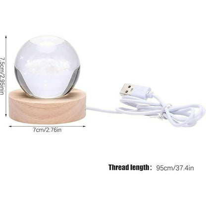 Premium LED Crystal Globe Swing radha krishna Night Lamp | 3D Laser-Engraved Glass Ball Light on Wooden Base | Warm Ambient Light for Bedroom, temple & Gifting