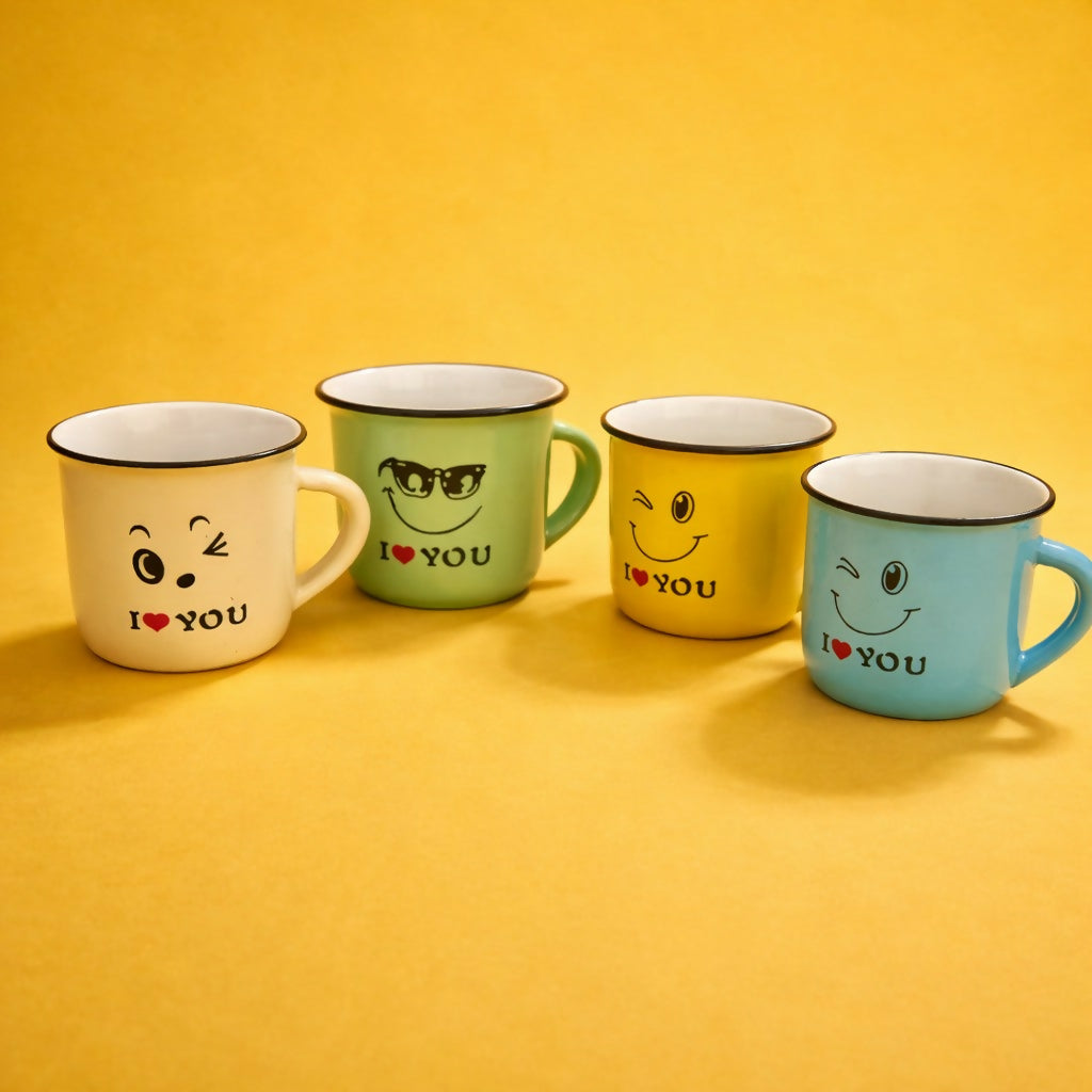 Set of 6 Cute Printed Coffee Mugs with Emoji Design Gift Set