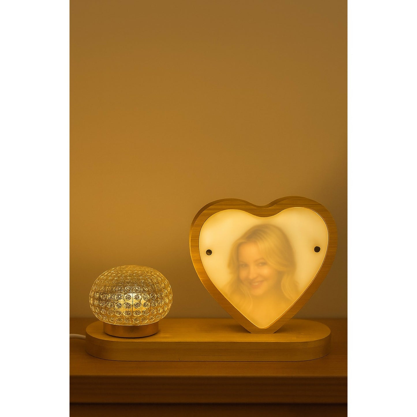 Elegant Wooden Frame Rose Night Lamp with Crystal Dome LED Light – Romantic Bedside Décor with USB Cable & Remote Control – Perfect for Bedroom, Living Room, Gifting & Ambience Lighting