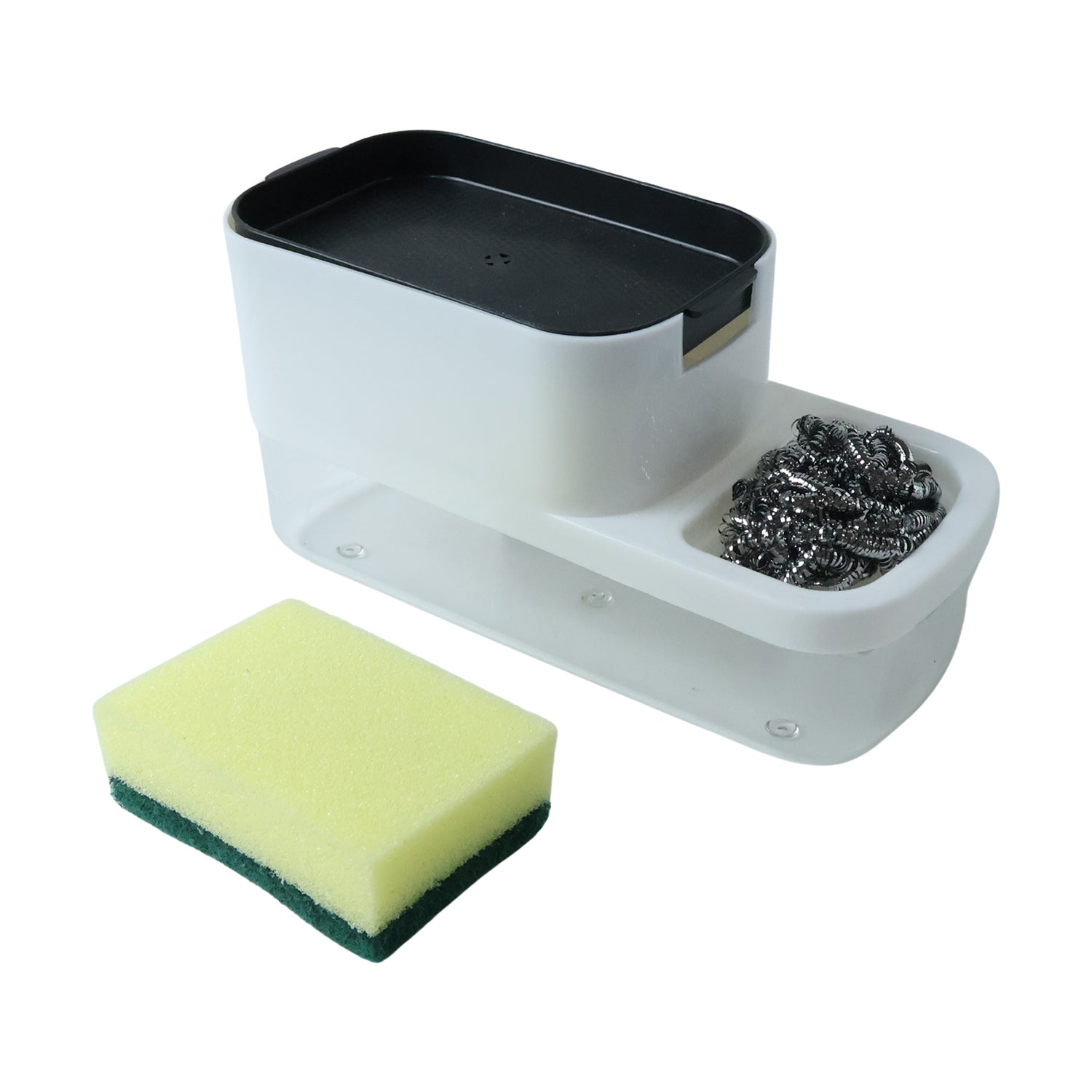 Top view showing soap dispenser pump and sponge holder