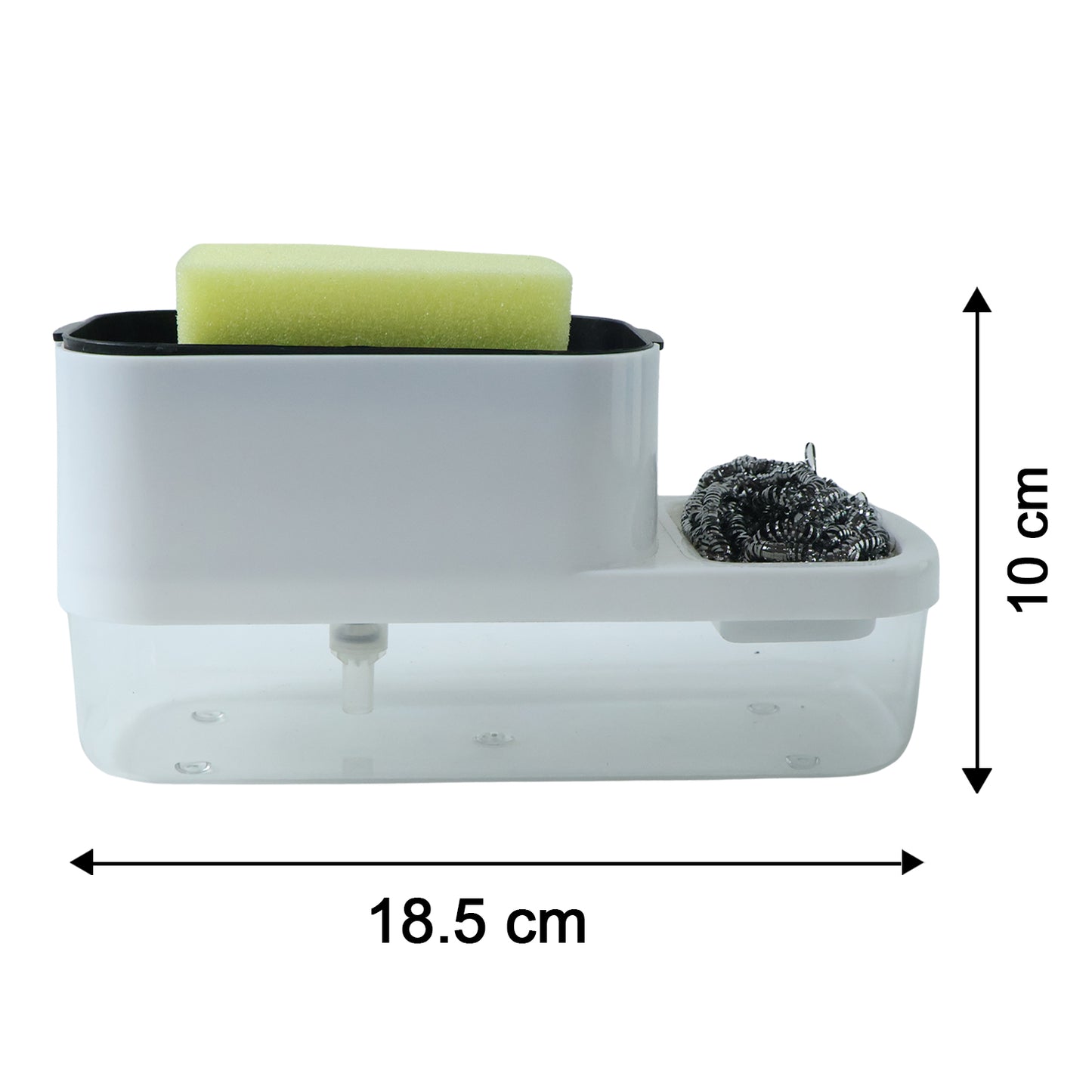 Size chart of 2-in-1 dish soap dispenser and sponge holder set