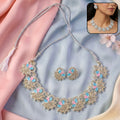 Floral Necklace Set – Vibrant Blue & Pink with Matching Earrings