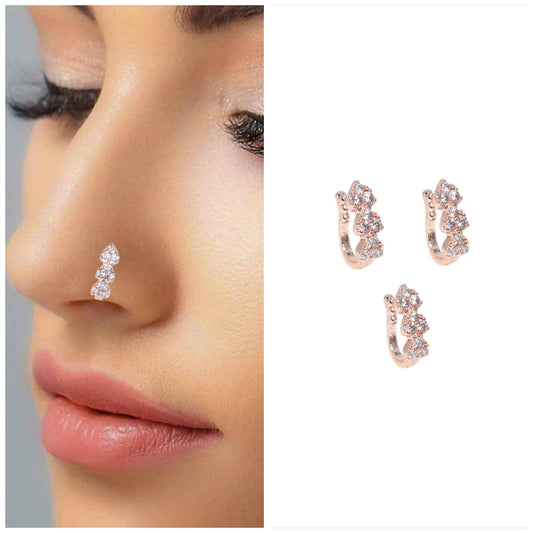 Rose Gold Flower CZ Non-Piercing Nose Clip Set Pack of 3