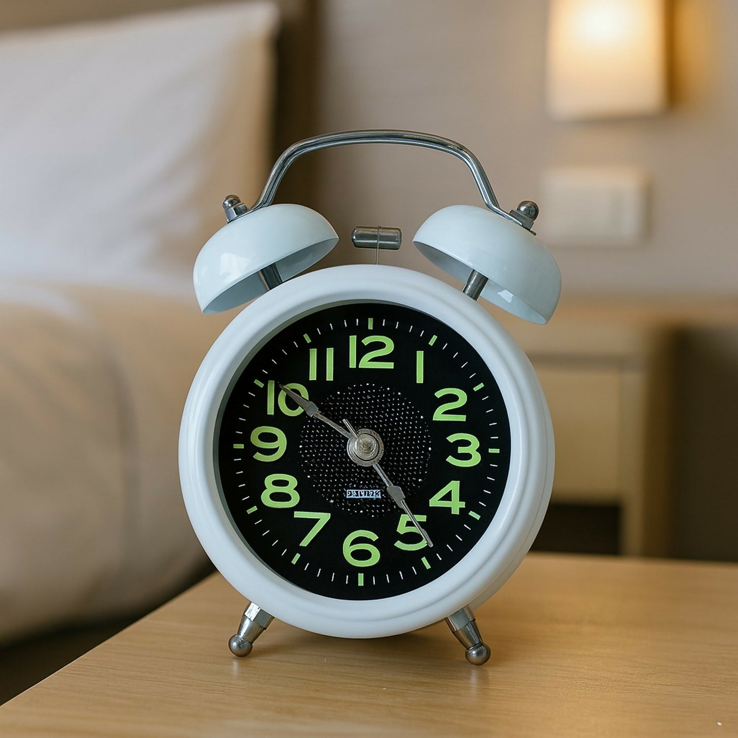 White Vintage Twin Bell Analog Alarm Clock for Bedside & Study Table