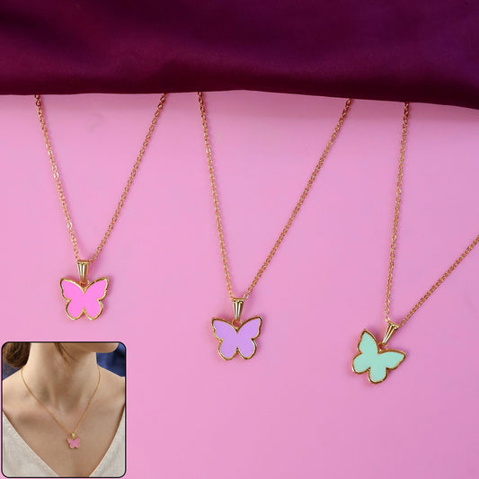 Elegant Butterfly Gold Pendant Necklace with Soft Color Enamel